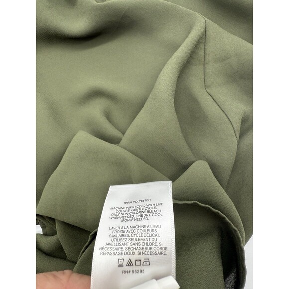 Express Women's Ruffle Mock Neck Blouse Olive Green L, Back Button Detail - Picture 5 of 7